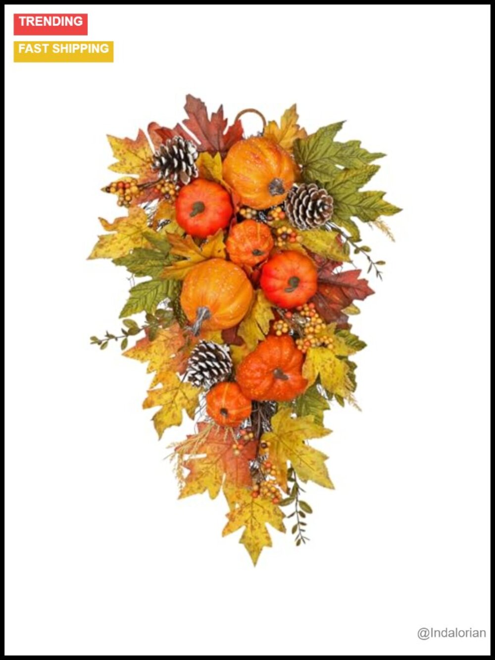 Arborus Pumpkin Harvest Teardrop Swag 23.6 Inch Faux Silk Fall Floral Decor